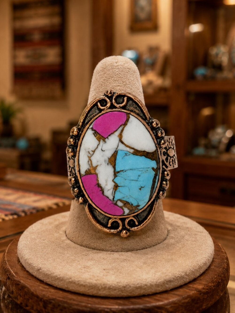 Cotton Candy Turquoise Adjustable Statement Ring R-1